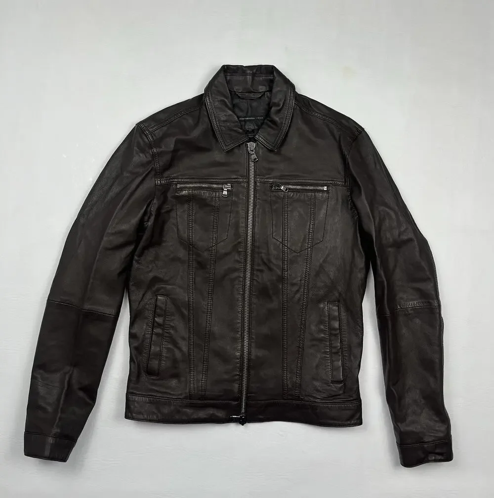 John Varvatos USA Leather Jacket Mens XS Brown Sheep Leather